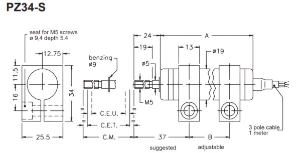 TRANSDUCTOR DE DESPLAZAMIENTO LINEAL PZ-34-S-075 X