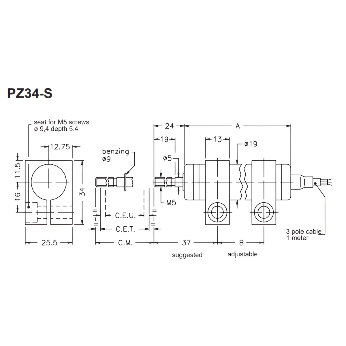 TRANSDUCTOR DE DESPLAZAMIENTO LINEAL PZ-34-S-075 X